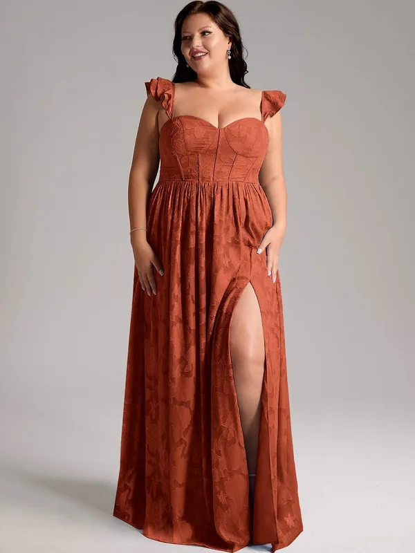 Azazie Atelier Terracotta Floral Jacquard Maxi Dress Size 18 - Image 2