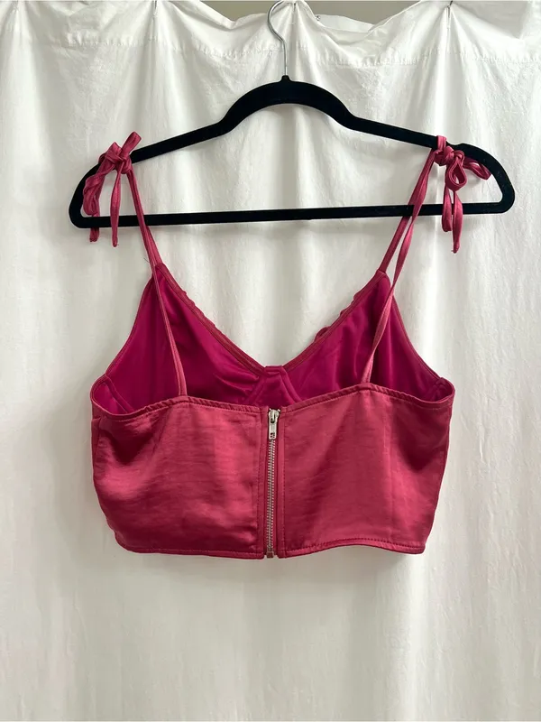 Lulu's Satin Corset Crop Top - Berry Red - Image 2