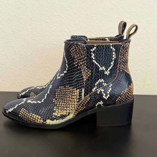 Western Snakeskin Chelsea‎ Boots Pointed Toe Block Heel Animal Print Womens 6 - Image 4