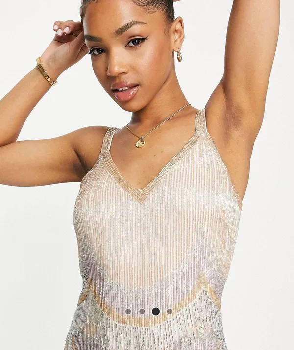 ASOS Miss Selfridge embellished gold mini dress - Image 3