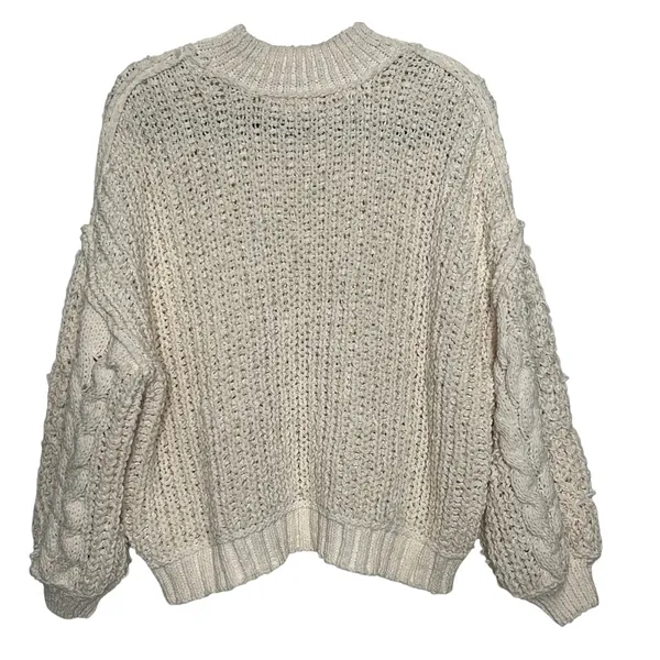 POL Chunky Knit Crew Neck Pullover Sweater Cream Size Small - Image 2