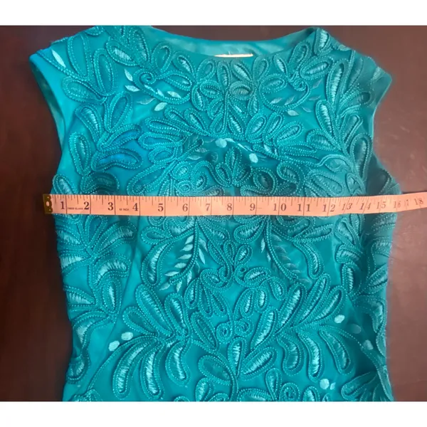 Sue Wong Teal Embroidered‎ Lace Sheath Dress Sz 10 Cocktail Formal Wedding Prom - Image 5
