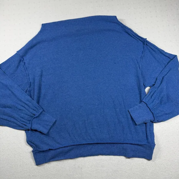 Free People We The Free Women’s Small Blue Ribbed Oversized Pullover Sweatshirt - Image 2