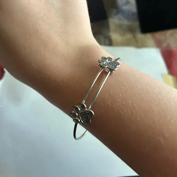 3/$20 Cute Dog Paw Shimmer Silver Tone Thin Bangle Bracelet - Image 2
