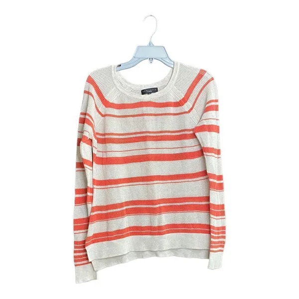 Sanctuary Striped Open Knit Sweater Size Large Cream Orange - Image 3
