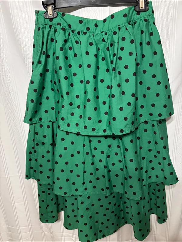Who What Wear Green Tiered Polka Dot Midi Skirt - Image 3
