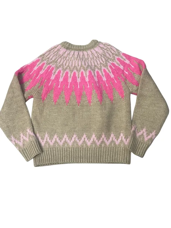 Sundance Beige Fair Isle Crewneck Sweater with Hot Pink & Light Pink Yoke - Image 2