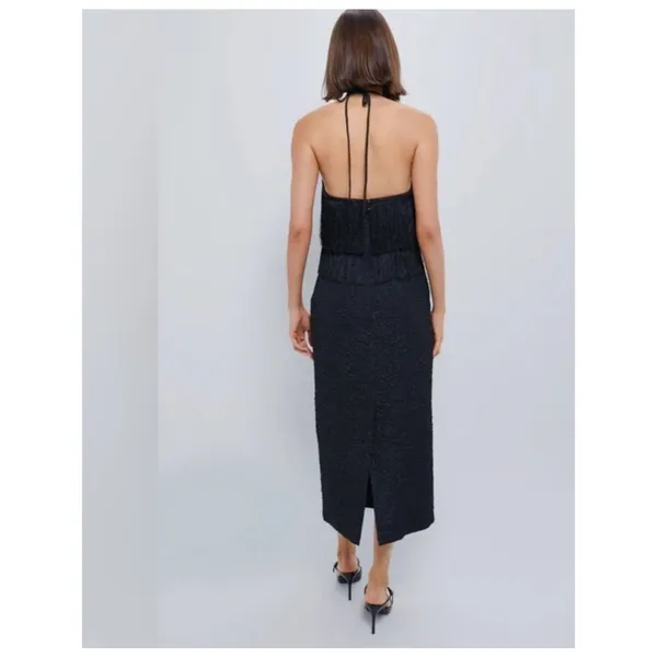 Tuckernuck Hyacinth House Black Halter Fringe Midi Dress Natalie size Small - Image 3