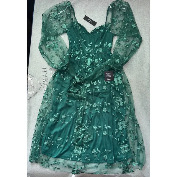 Lulus Darling‎ Charisma Emerald Mesh Embroidered Midi Dress Size Small NWT - Image 3