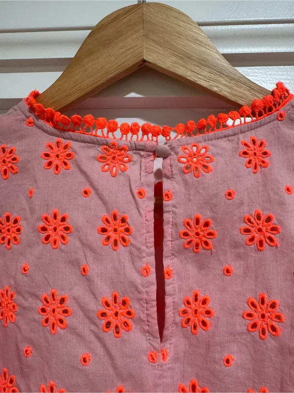 Boden Watermelon Punch Embroidered Flutter Sleeve Pom Trim Top - Image 10