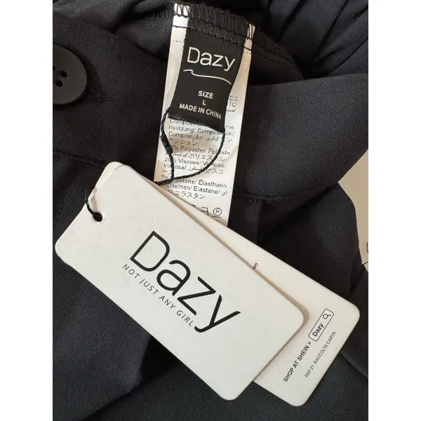 Dazy Baggie Ankle Pants Womens Large Black Pleated Front Minimalist Basic Slacks - Image 6