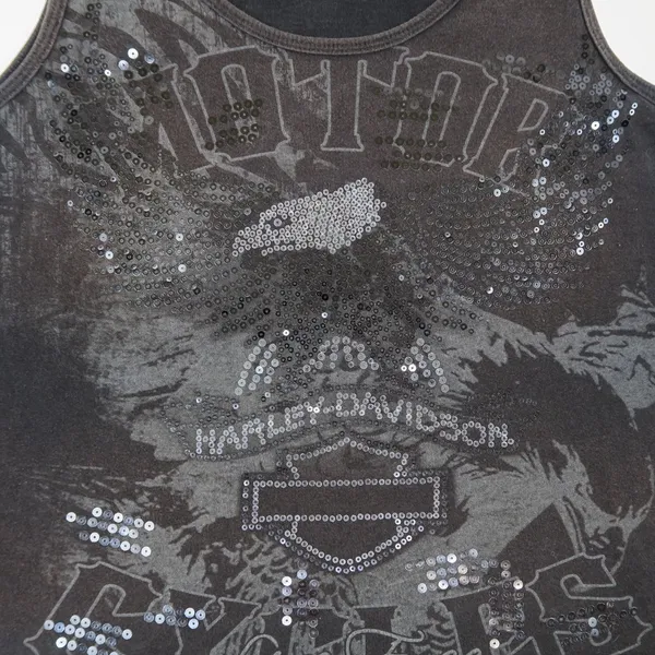 Y2K 2013 Harley Davidson Black Sequin Tank Top Size XL - Image 6