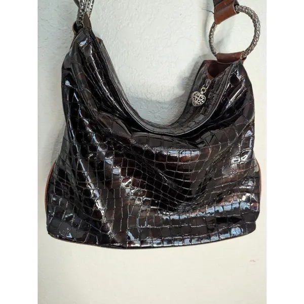 Brighton Handbag Cherie French Burgundy Patent Leather Shoulder Bag Zip - Image 4
