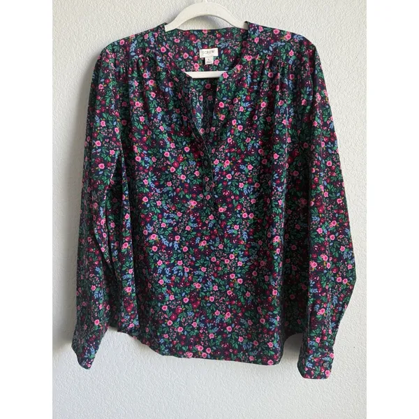 J.Crew Floral Popover Placket Blouse L Whimsygoth Cottagecore Dark Romantic Top - Image 3