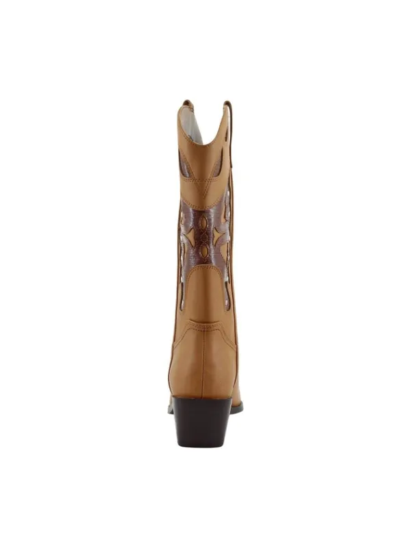 NWT Madden Girl Faux Leather Stud Pointed Toe Western Boots Natural Brown 8M - Image 4