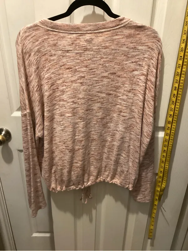 aerie Marled Blush Pink Drawstring-Hem Long Sleeve Top - Image 4