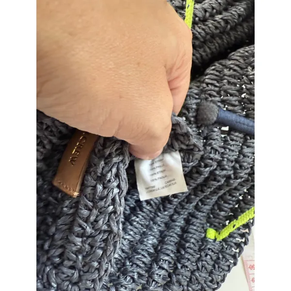 J.Crew‎ Straw Tote Bag Gray Neon Yellow Tassel Rope Handle Shoulder Bag - Image 7