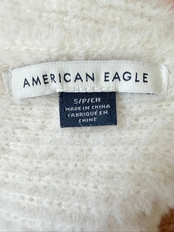 American Eagle Soft Fuzzy Sweater Cream Long Sleeve Twist Back Pullover Size S - Image 6