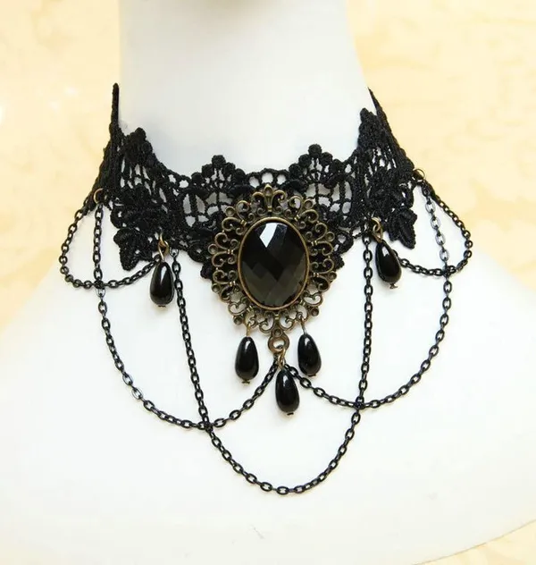 Gothic Black Lace Necklace Collar Choker Retro Vintage Chain, Vampire Halloween - Image 6