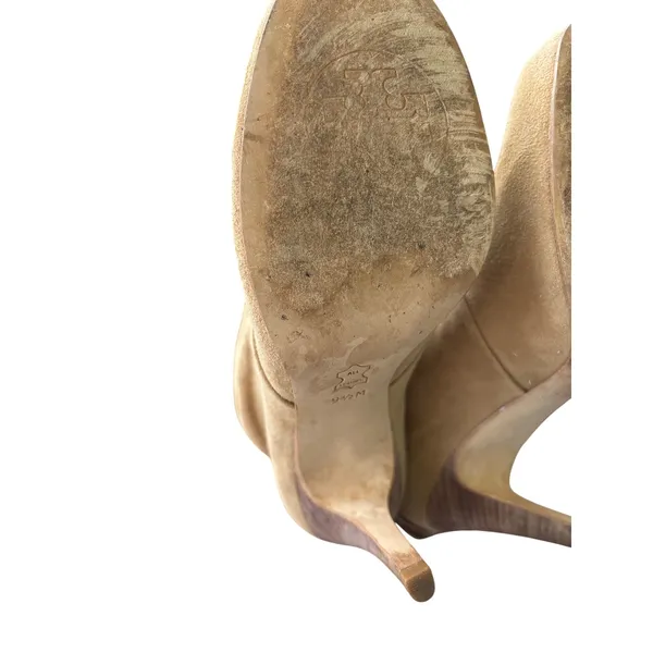 Tory Burch 8.5 Suede Ankle Boots Tan Slouchy Stiletto Gold Buckle Booties - Image 11