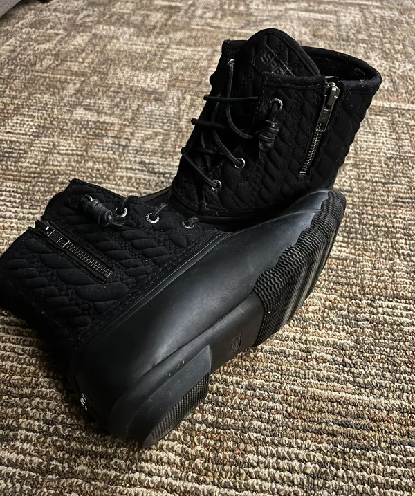 Black Grey Saltwater Quilted Waterproof Rain Boot - Image 3