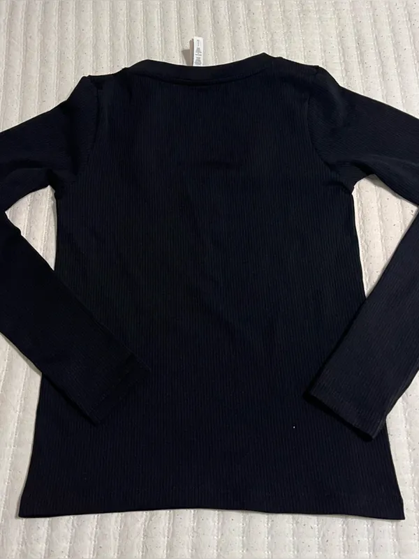 Athleta Black Ribbed V-Neck Long Sleeve Top - Image 3