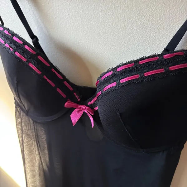 Black and Pink Mesh Padded Lingerie Top - Image 2