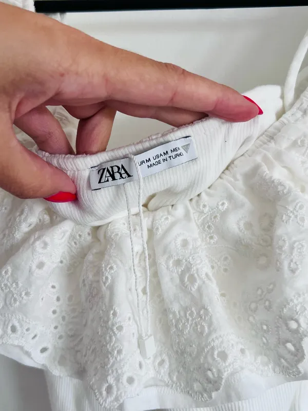 Zara White Eyelet Ruffle Bodysuit Cottagecore Coquette M - Image 2