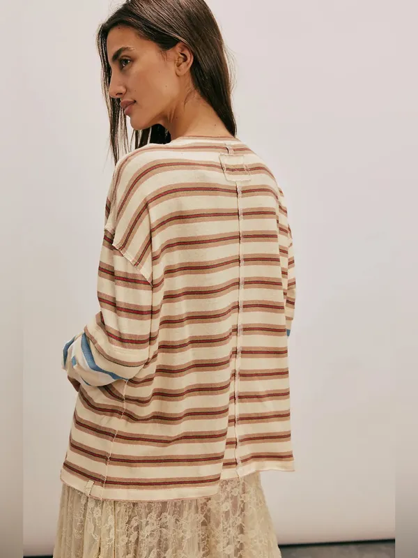 Free People We The Free Nina Stripe Long-Sleeve Tee in Ivory L - Image 5