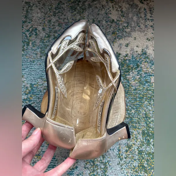 Vintage 90s Amanda clear gold floral formal bridal shoes, size 8 - Image 11