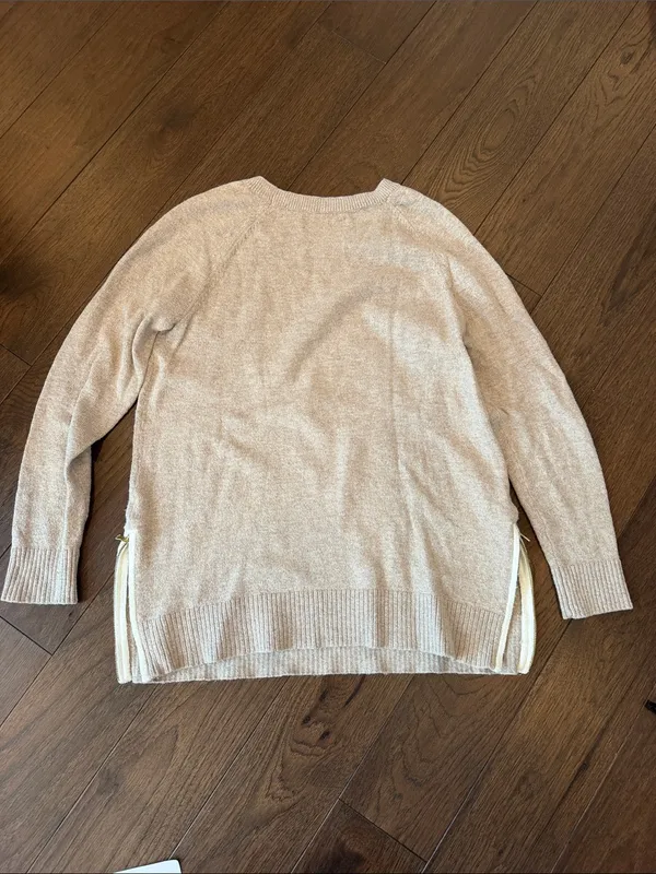 LOFT Light Cream Crewneck Sweater with Side Zip Detail - Size Small - C54-156 - Image 6