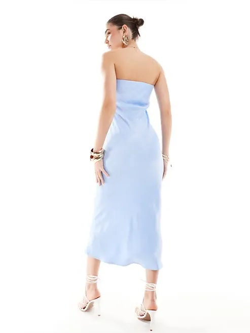 Bershka satin bandeau maxi dress in dusty blue small - Image 4