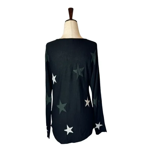 Rachel Zoe‎ Sweater Women Small Black Rayon Cashmere Blend Start Print Pullover - Image 3