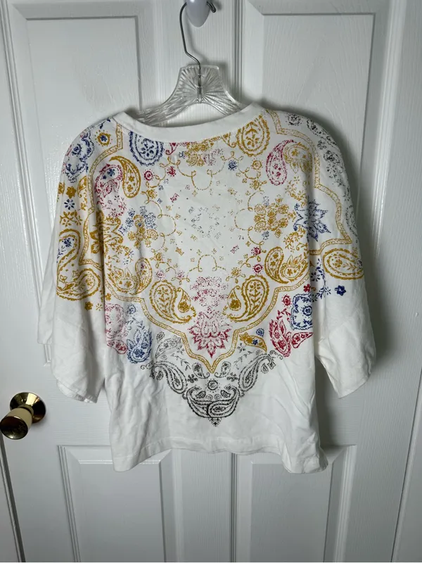 Free People We The Free Heirloom Printed Tee in Ivory XS - Image 4