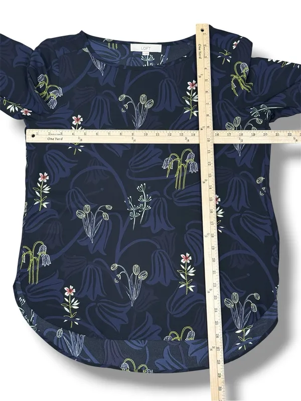 Loft Botanical Floral Print Tunic Blouse Blue Multi Medium Popover Chiffon‎ - Image 11