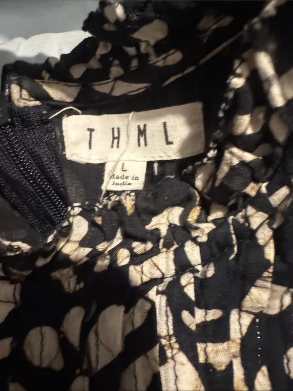 THML Black Dress with Cream Floral Pattern and Ruffle Trim - Image 4