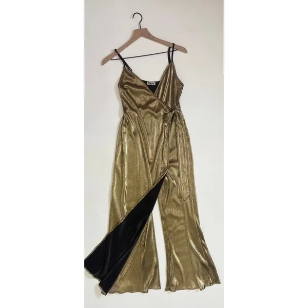 SHOW ME YOUR MUMU Jane Jumpsuit Gold Metallic Wrap Tie‎ Waist Party Glam Small - Image 3
