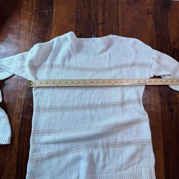 Gap Womens Large‎ White Tan Striped 100% Cotton Long Sleeve Crew Neck Sweater - Image 5