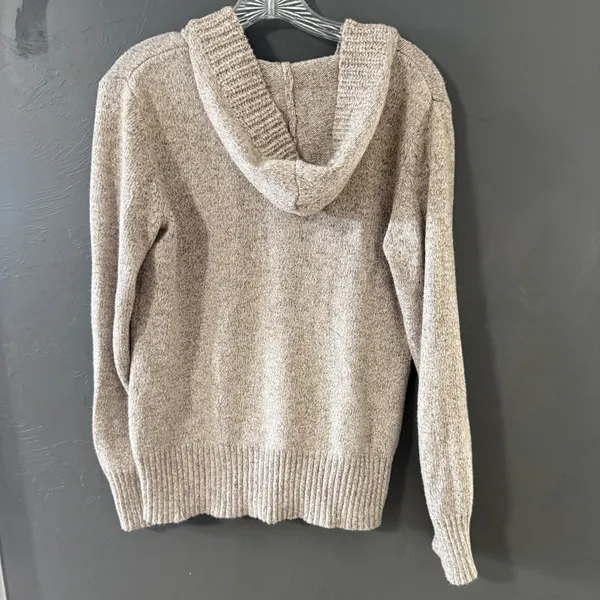 Liz & Co Womens Oatmeal Marled Knit Hoodie Henley Sweater Large Beige‎ Pullover - Image 5