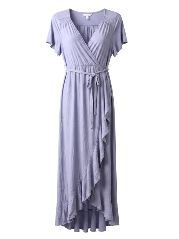 NWT Ingrid & Isabel Lavender Ruffle Flutter Sleeve Faux Wrap Maternity Dress S - Image 3