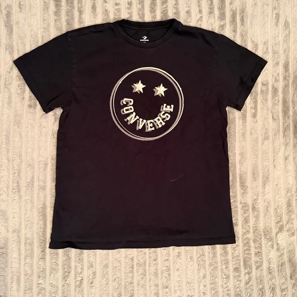 Converse Graphic Tee Black Smiley Face Star Eyes‎ Short Sleeve Shirt Size M - Image 2