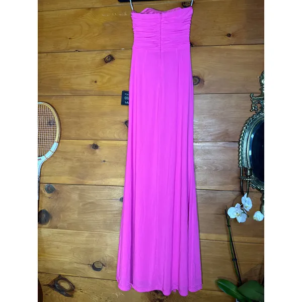 NWT Lulus Epitome of Allure Hot Pink Mesh Strapless Ruched Maxi Dress Gala Sz S - Image 6