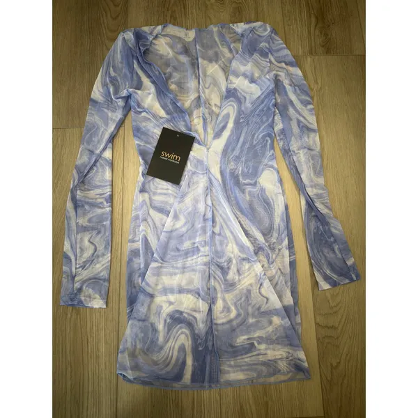 Naked Wardrobe Blue Marble Sheer Mesh Swim Cover-Up Dress Medium NWT - Image 2