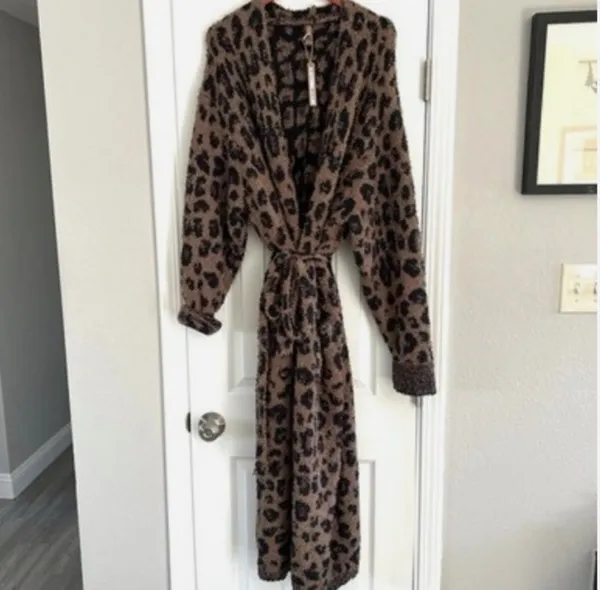 SKIMS Leopard Cozy Knit Long Robe M - Image 2
