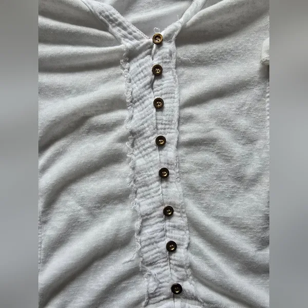 POL Droptail 100% Cotton White Ruffled Distressed Oversized Women's Top Size L‎ - Image 8