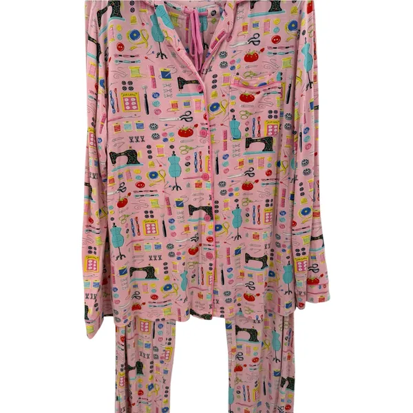 Nick & Nora Sewing Seamstress Novelty Print Modal Pajama Set Pink Size XL - Image 4