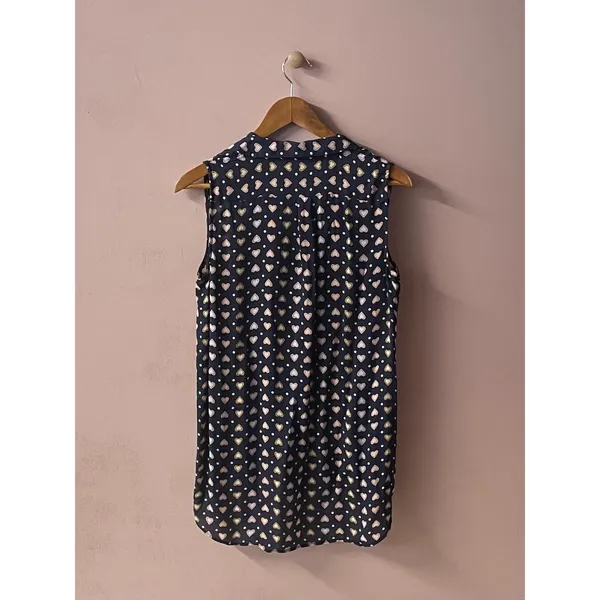J. Crew Dark Navy Heart Print Blouse Size 4 - Image 2
