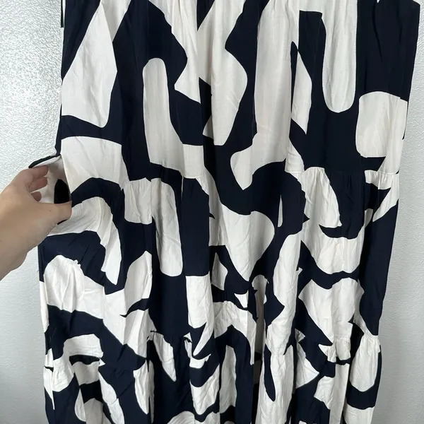 NEW Abel the Label Anthropologie‎ Navy Blue Cream Abstract Maxi Dress Small Boho - Image 3