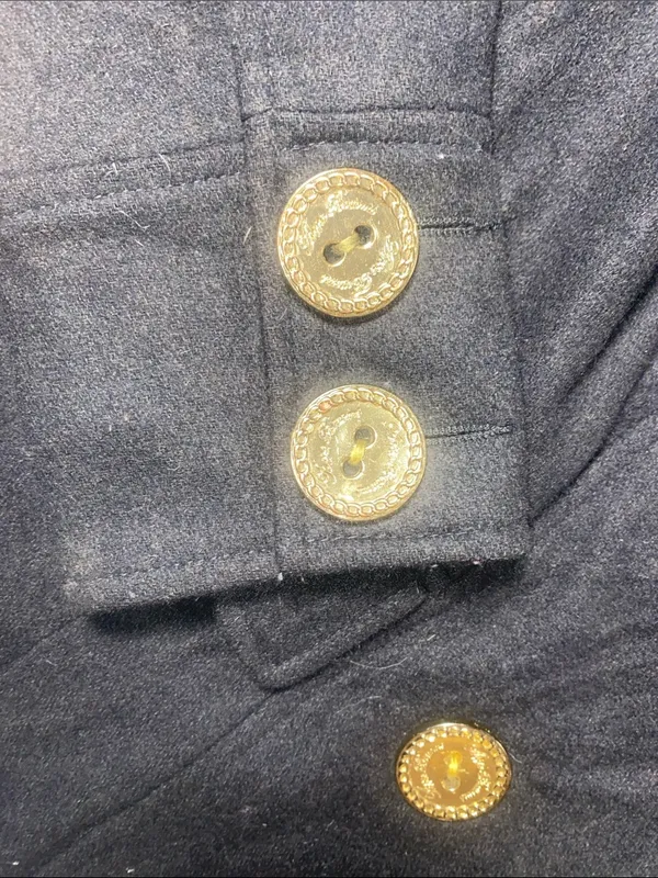 Vintage Y2K Wool Blend Apple Bottoms Black Peacoat with gold buttons - Image 5