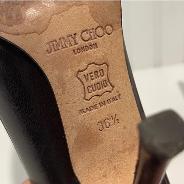 Jimmy Choo London Heels Pumps Pointed‎ Toe Leather Brown Designer Shoes 36.5/6.5 - Image 7